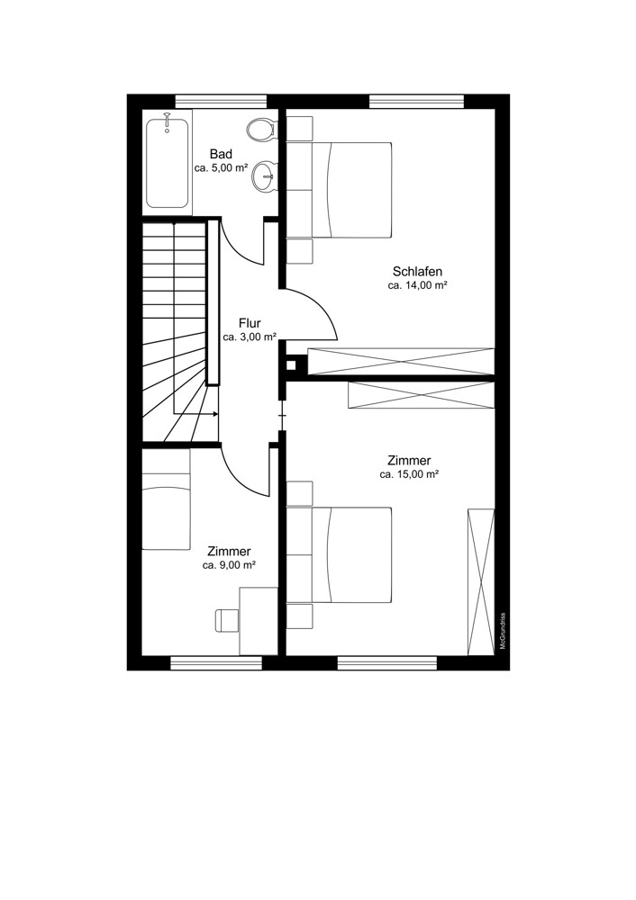 Obergeschoss Reihenmittelhaus Hamburg