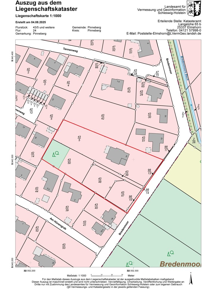 ALKIS Liegenschaftskarte Pinneberg, Bredenmoor 14 Kopie Villa Pinneberg