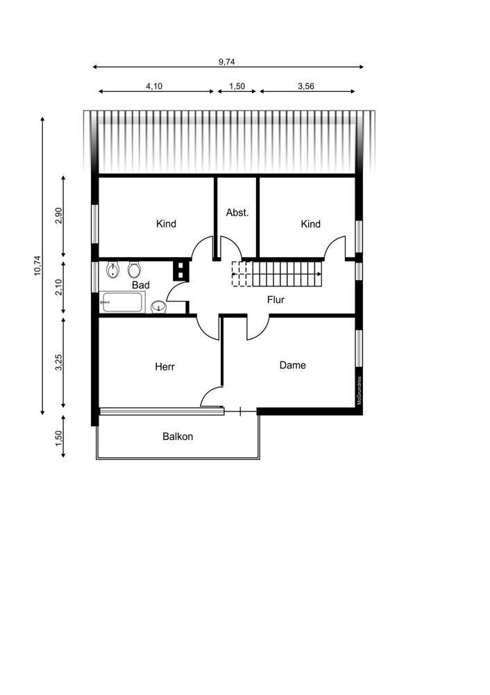 Grundriss Obergeschoss Einfamilienhaus Prisdorf / Peiner Hof