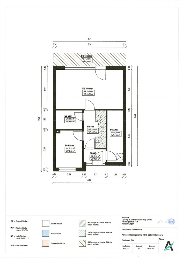 Grundriss EG Reihenmittelhaus Hamburg Eidelstedt